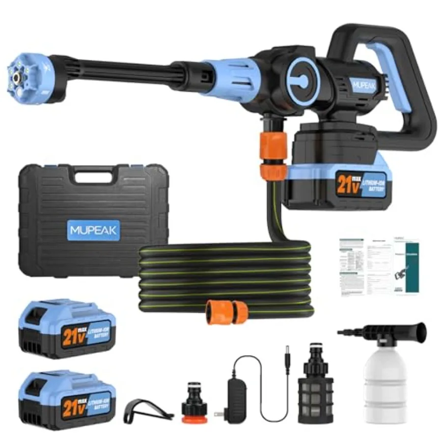 

Brushless Cordless Washer, 1500PSl-Cordless Washer with 2 Batteries, 6-in-1 Nozzle/3-Modes Adjustable, 21V 4.0Ah Portable Washe