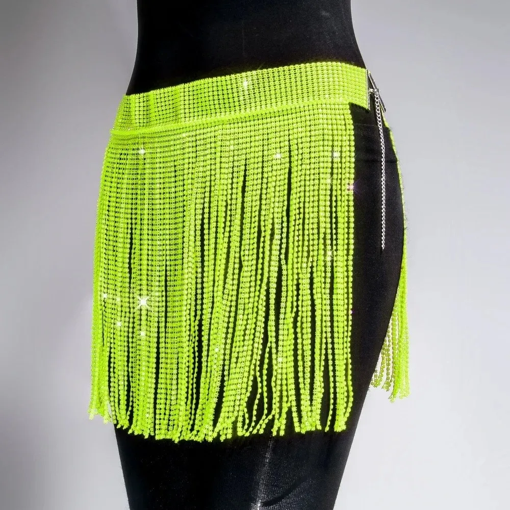 Blinkende Diamanten Sexy Minikleid Schnürknoten Mesh Elegantes Minikleid Glitzer Strass Diamant Träger Modischer Halbrock