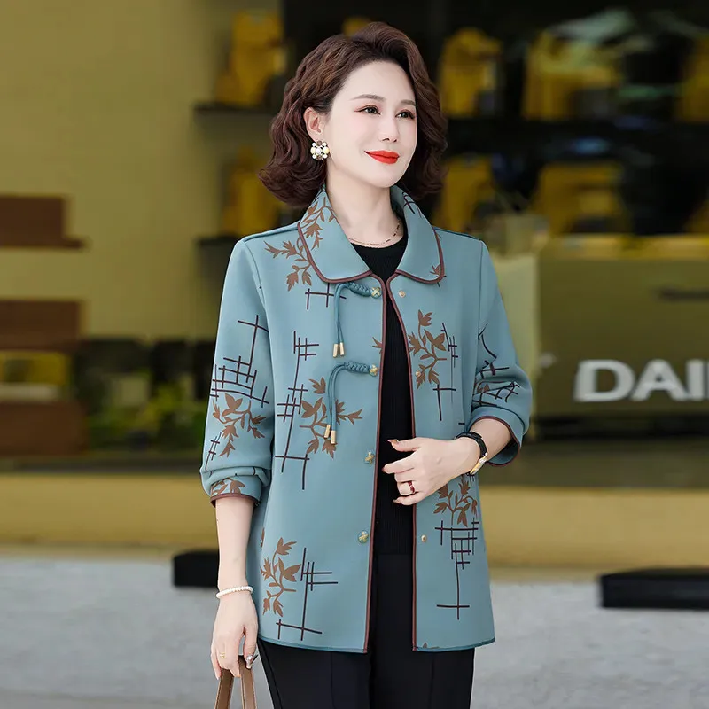 

Middle Aged Elderly Women's Windbreakers Spring Autumn Fashion Chinese Style Casual Large Print Coat Female Outerwear Tops