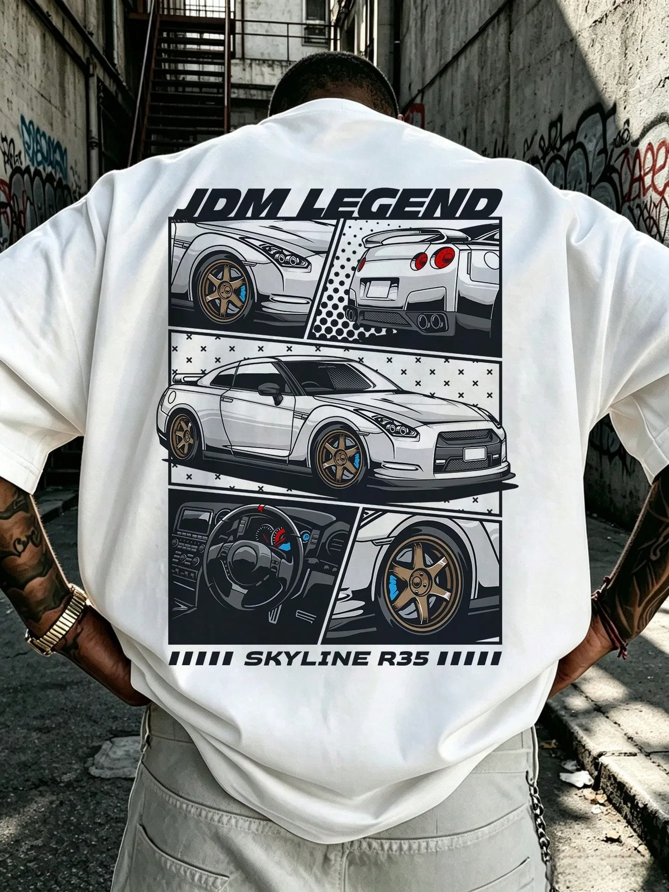 2026 New SKYLINE Unisex Oversized T Shirt Family Matching Streetwear JDM Legend Comic Racing Car Back Print Short Sleeve Tee