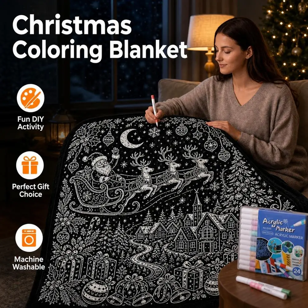 Christmas Children's Painting Graffiti Blanket DIY Washable Graffiti Coloring Blanket for Kids DIY Art Mat Child Activity Gift