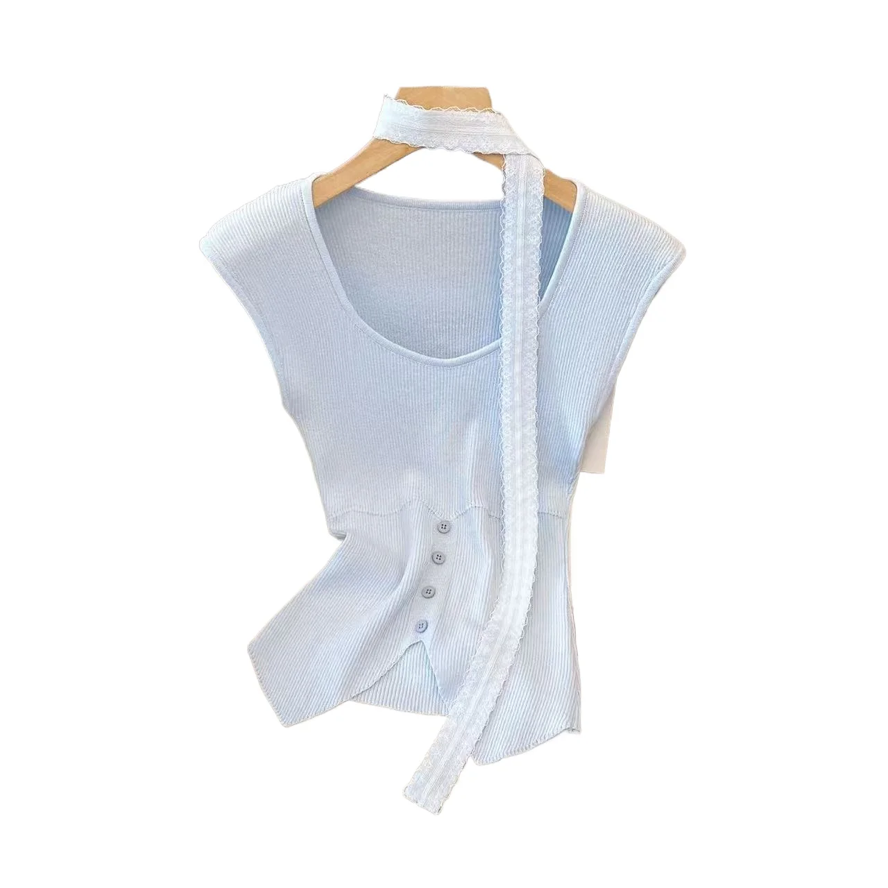 

Spring and Summer 2026 New Temperament Special Elegant Simple Knitted Vest Design Sense Slim Short V-neck Sleeveless Top Women
