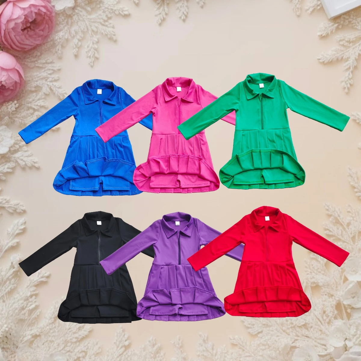 Baby Girl Yoga Active Wear Princess Dress Tennis Polo Zipper Boutique Breathable Clothing Kids Long Sleeve Knee Length Clothes