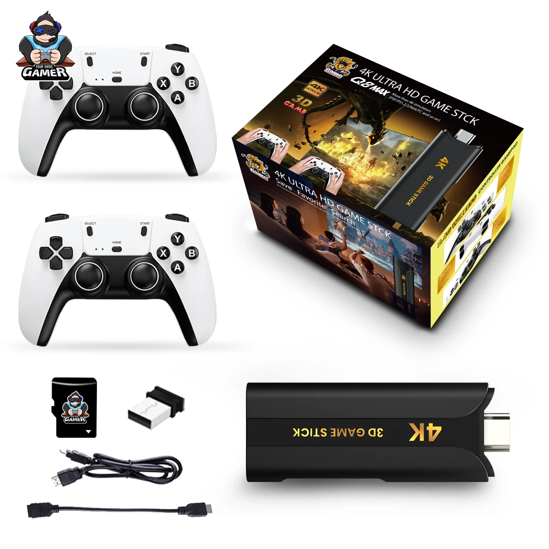 Q8 max Game Stick 4K console games with 2.4G Wireless Gamepad HD Output Retro Video Game Consoles Classic TV game Box