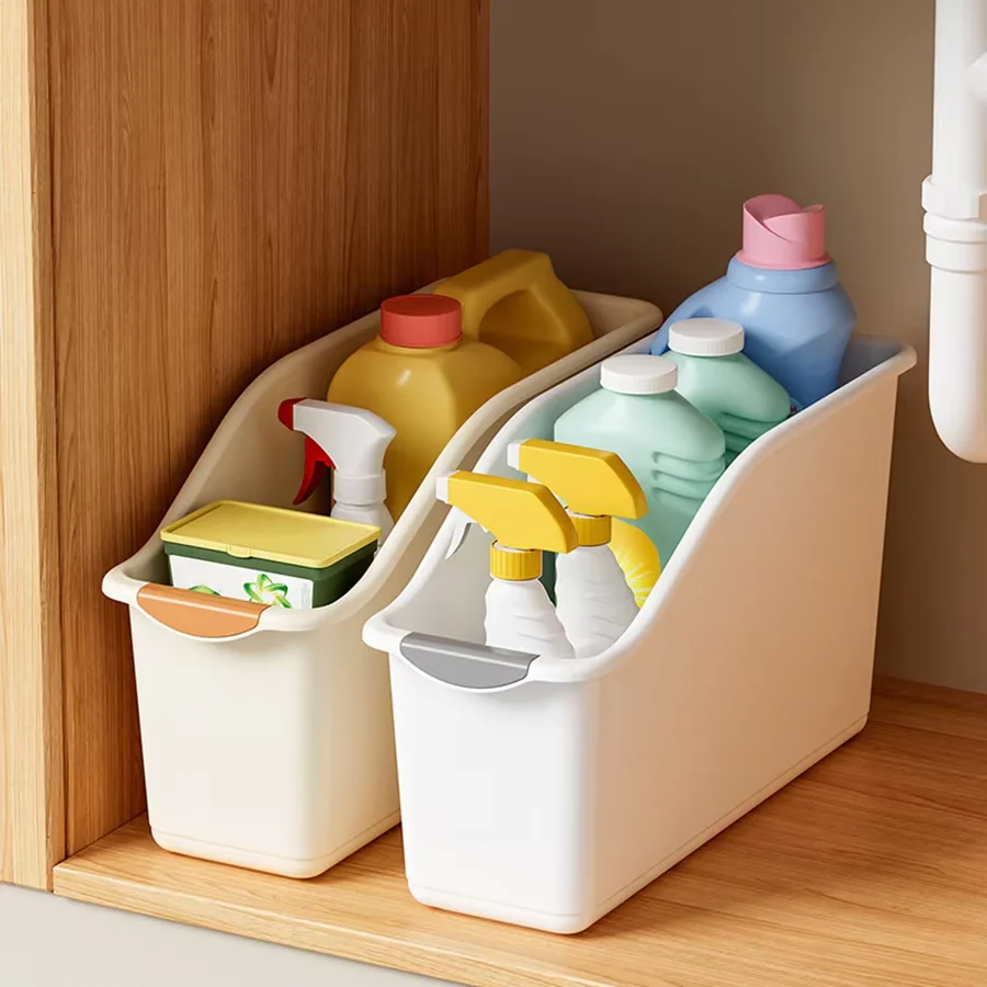 Juego de Contenedores de Plástico Curvos - Cajas Multiusos para Organización del Hogar, para Artículos de Limpieza y Esenciales del Hogar
