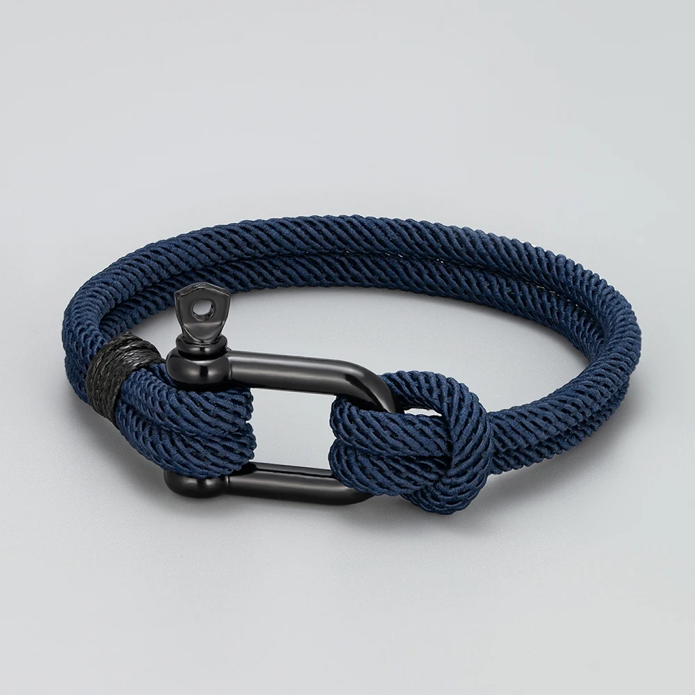 Men Black Paracord Survival Bracelet Black D Shackle Clasp Nautical Hand Knotted Rope Wristband Marine Sailor Bracelet view 3