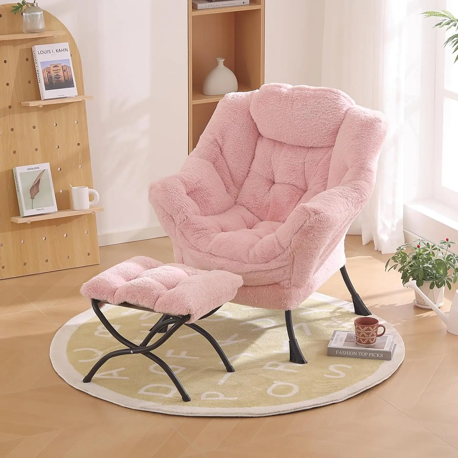 

Modern Chair with Folding Footrest, Lounge Accent Chair, Comfortable Reading Chair, Oversized Armchairs for Bedroom, Study
