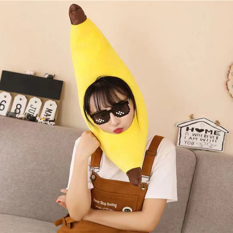 Creative Costume Caps Kids Banana Hat Fancy Dress Plush Hat Toy Cartoon Full Headgear Cap Cosplay Costume Party Photo Props