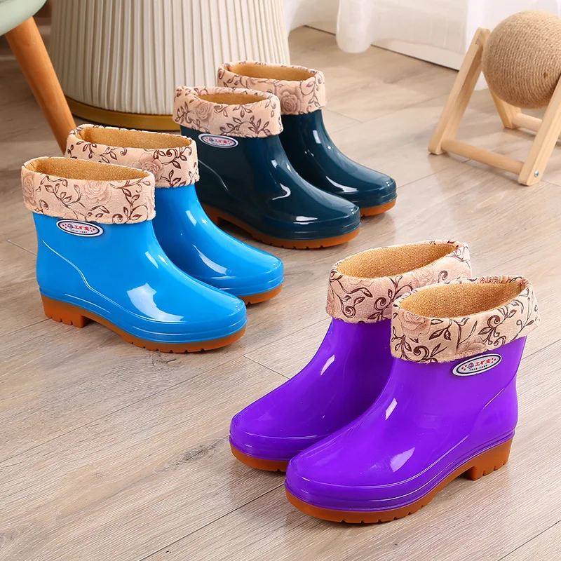 

Thick Bottom Rain Boots Women's Adult Short Tube Water Shoes Wear-resistant Cotton-lined Warm Rubber Boot Covers Winter