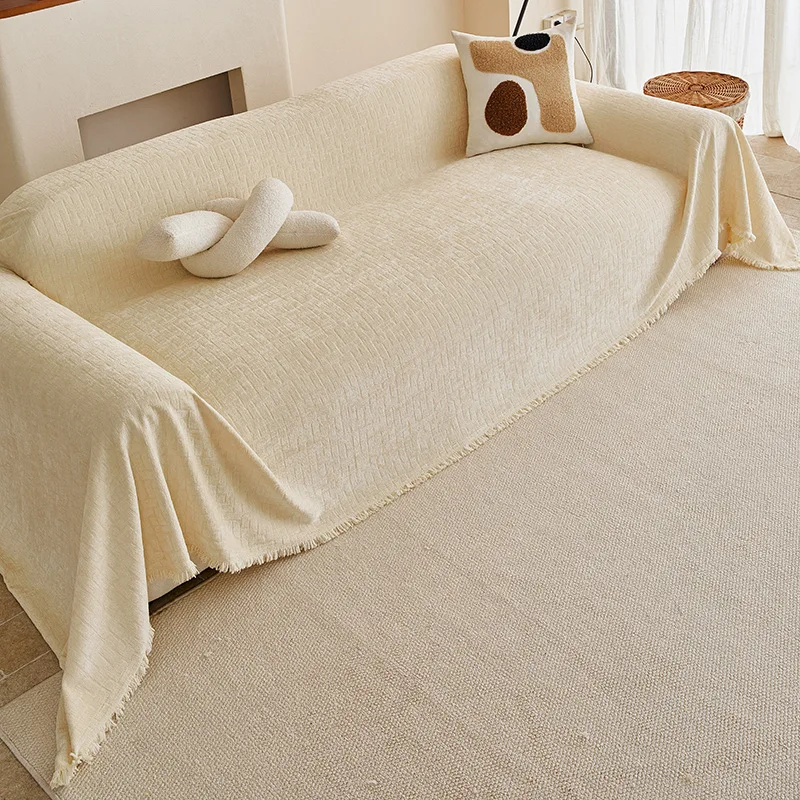 Couch Cover Luxurious Chenille Sofa Covers with Elegant Fringe Texture Heavyweight Cozy Blanket for Couch Bed Decor