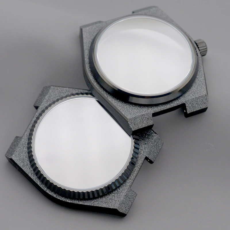 Mod NH35 40MM Watch Case Sapphire Crystal Black Sparkle Sand Blasting Watch Cases For PRX Super Player NH34 NH35 NH36 Movement