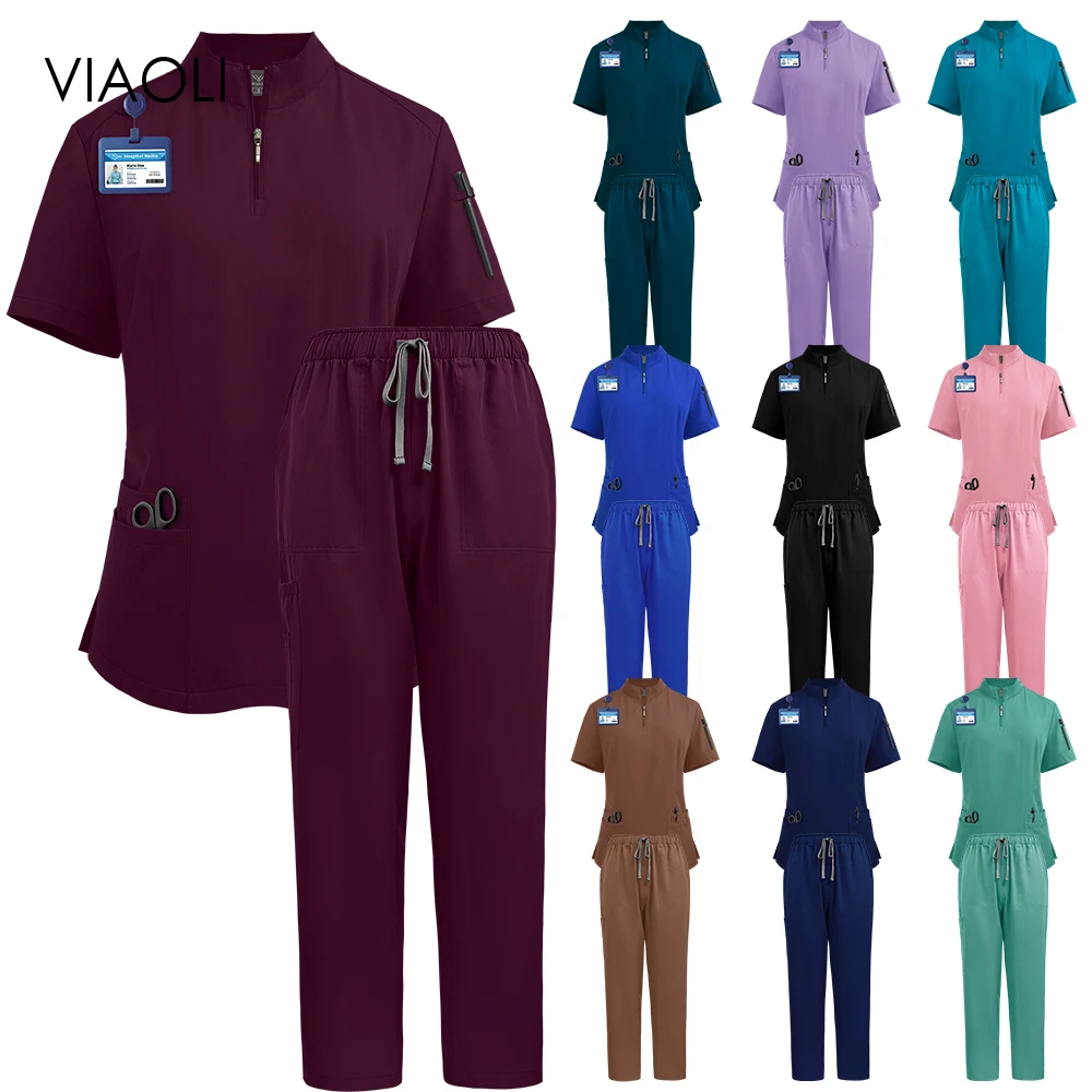 

Nurse Uniform Women Operating Room Scrub Top Pants Medical Surgical Gown Softness Wrinkle-resistant Workwear Beautician Clothing