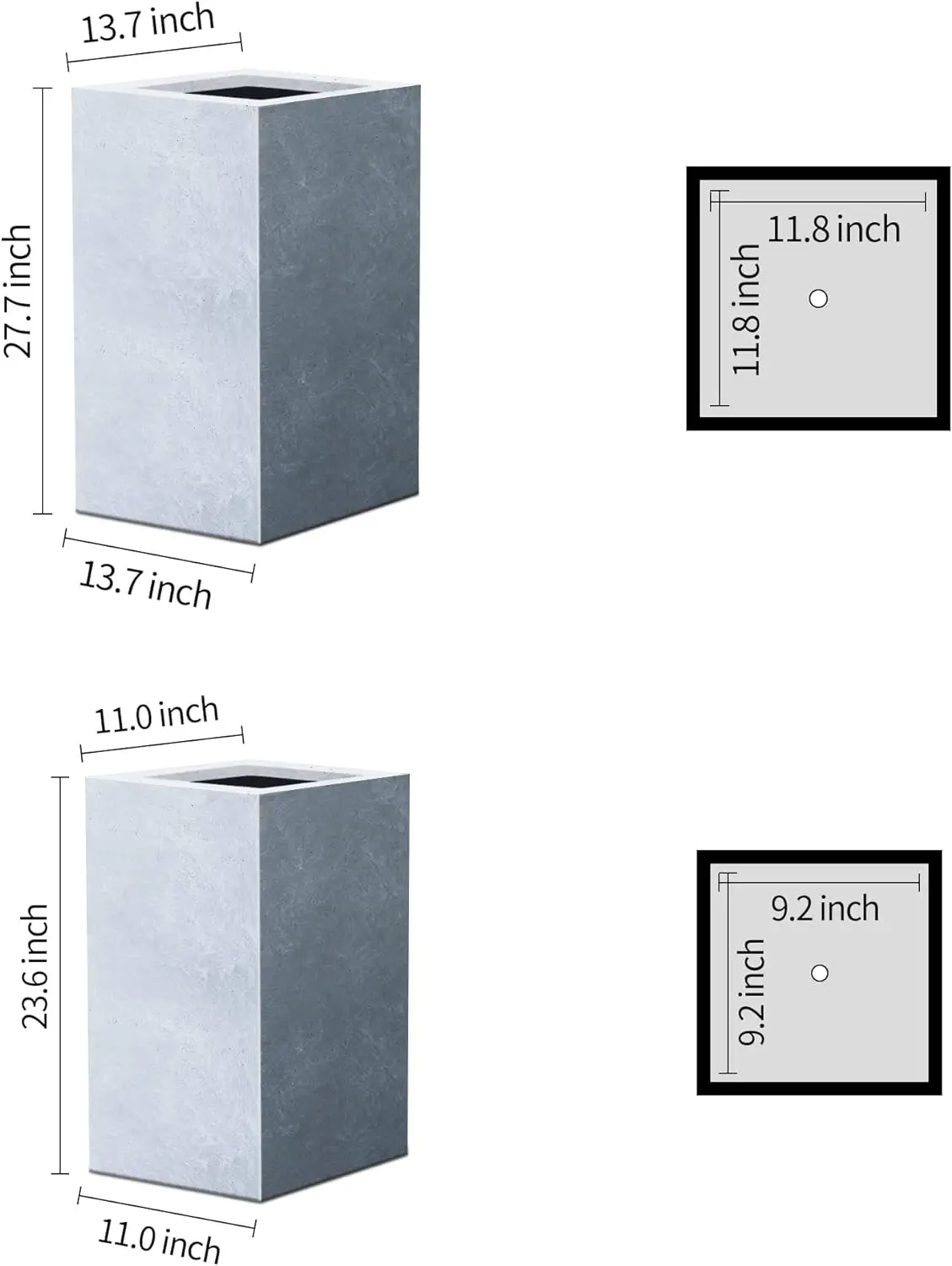 

Kante 27.6",23.6" H Tall Rectangular Concrete Planter Set of 2, Modern Square Diameter Plant Pot with Drainage Hole and