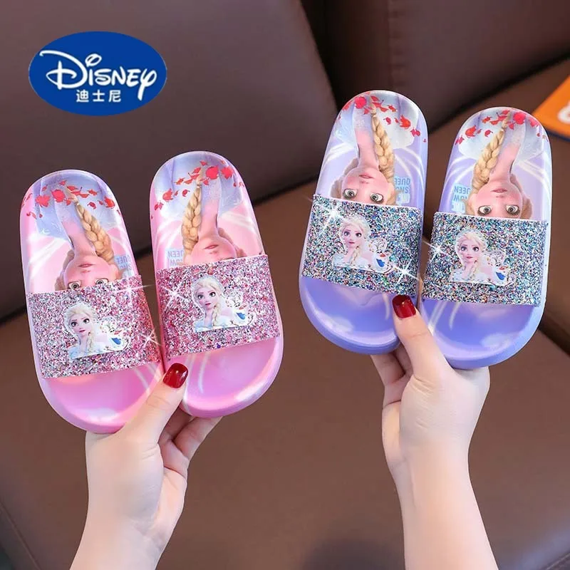 2025 شبشب الأميرة إلسا للبنات 3-6 |   صنادل صيفية سباركلي نعل ناعم منزلق داخلي للأطفال