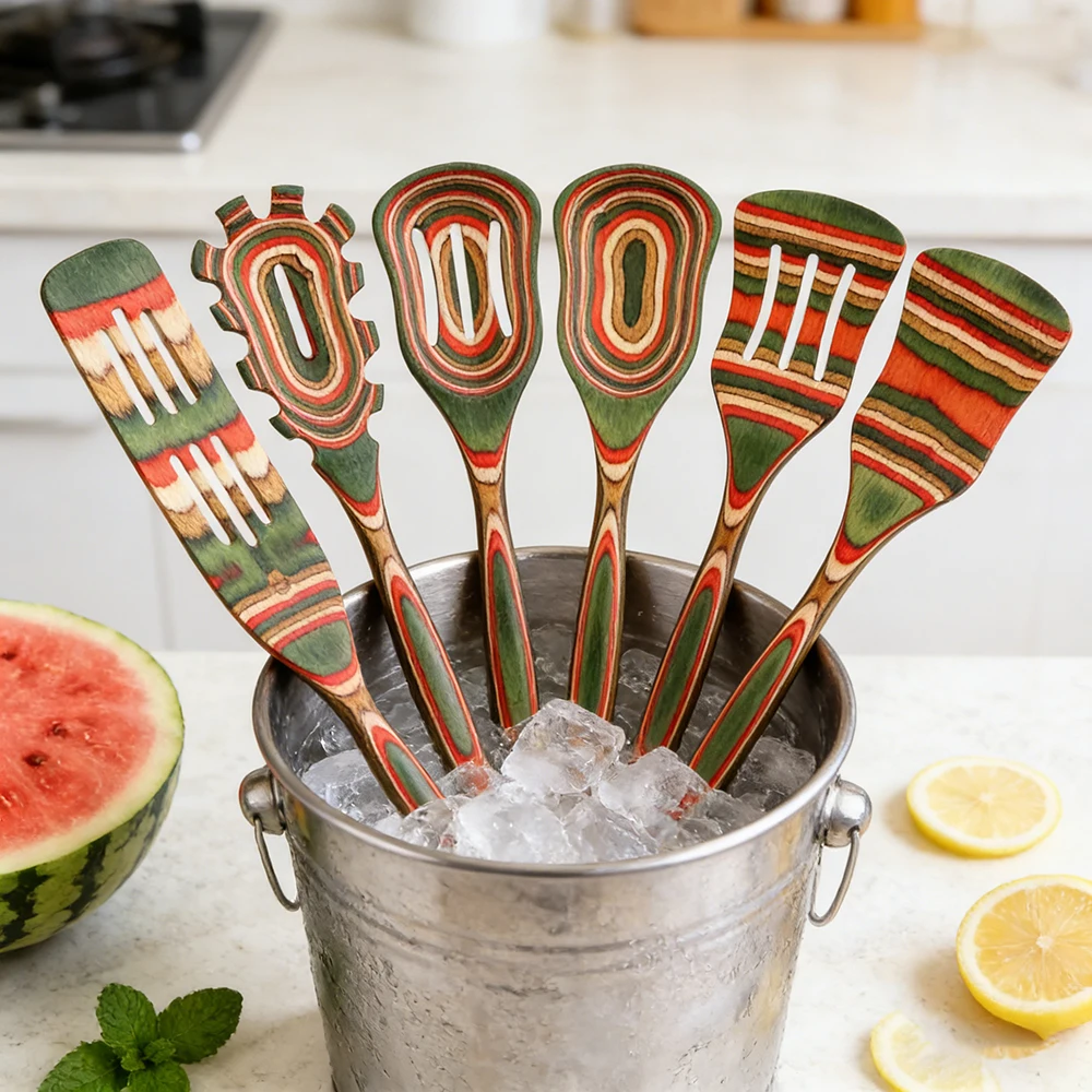 

IK 6PCS Wooden Cooking Utensils Set Pakkawood Cooking Tools Heat Resistant Spoon Spatula Set Scratch-Free Kitchen Utensils