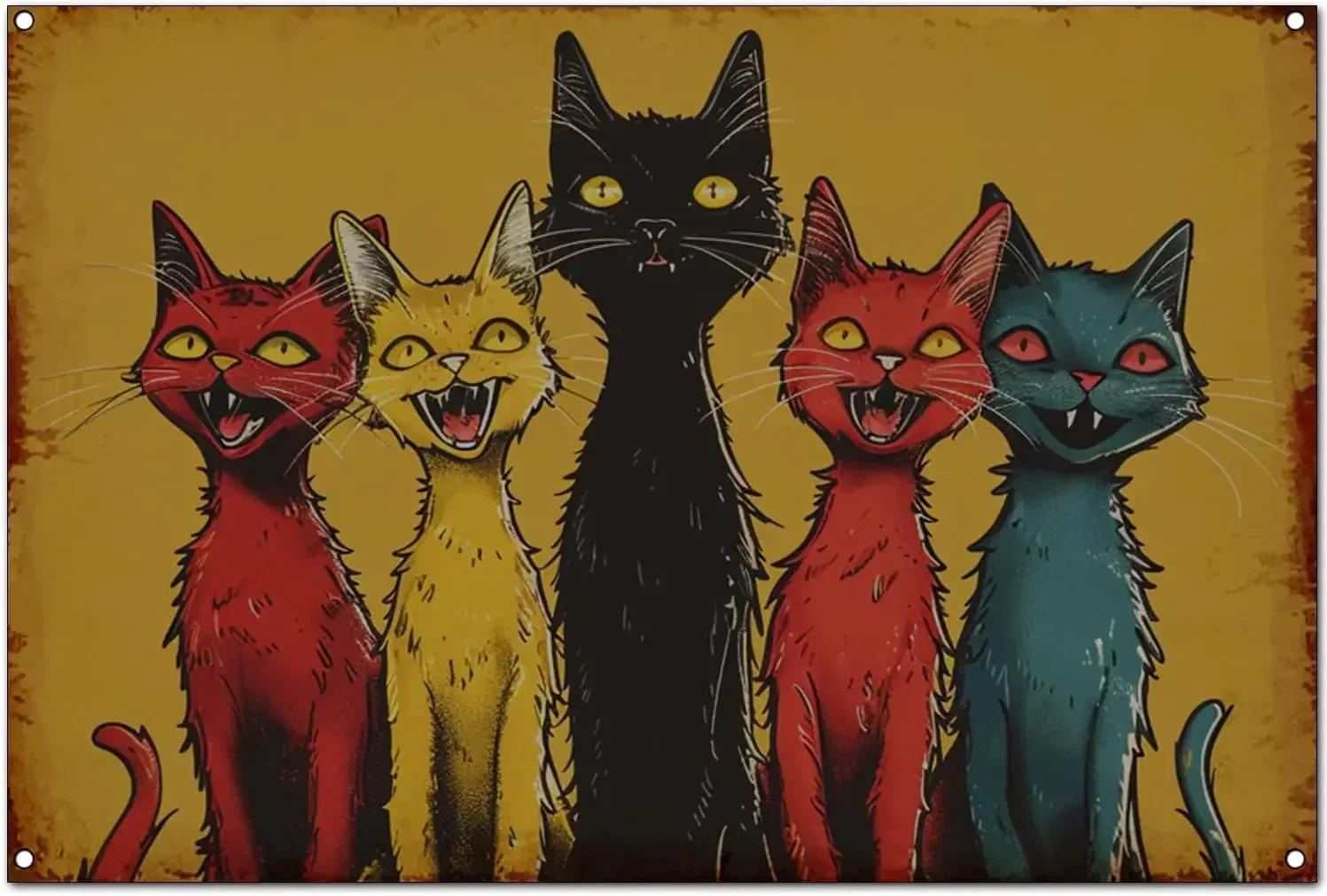 Original Vintage Cat Theme Wall Art Print Poster, 5 Bad Boys Funny Retro Classic Art Wall Decoration, Tin Signs Artwork For R