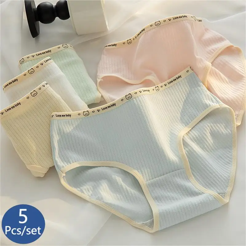 

5Pcs/Lot Cotton Underwear Sexy Panties Girl Cute Briefs Mid Waist Soild Color Comfort Breathable Underpants Ladies Lingerie M-XL