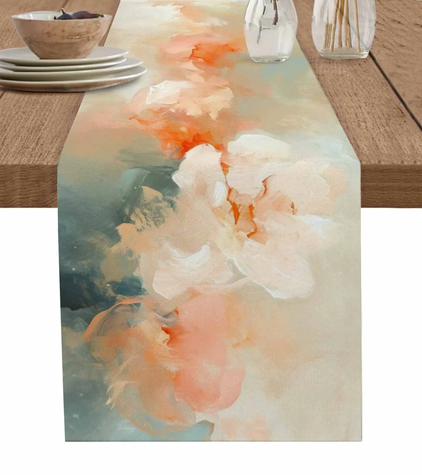 

Oil Painting Abstract Modern Art Table Runner Cotton Linen Wedding Table Decor Tablecloth Kitchen Decor Table Runner