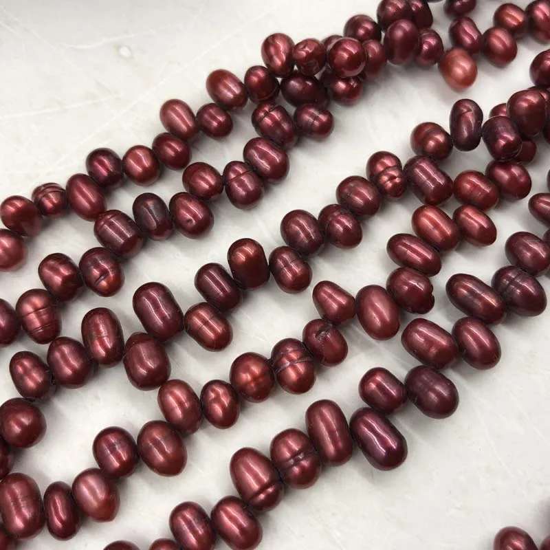 ELEISPL JEWELRY Wholesale 8 Strings Loose Beads Red Real Freshwater Cultured Pearl Potato Shape #497-5 #497-5