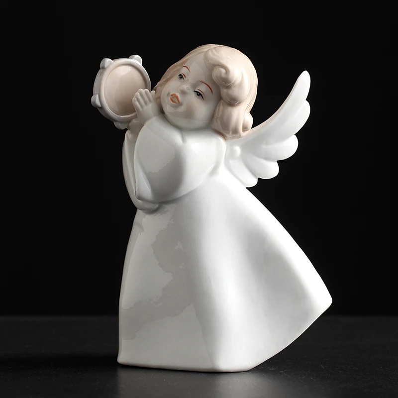 Porcelain Pretty Angel Figurine Ceramic Doll Statue Handmade Art Collectible Sculpture For Home Table Deco Birthday Wedding Gift