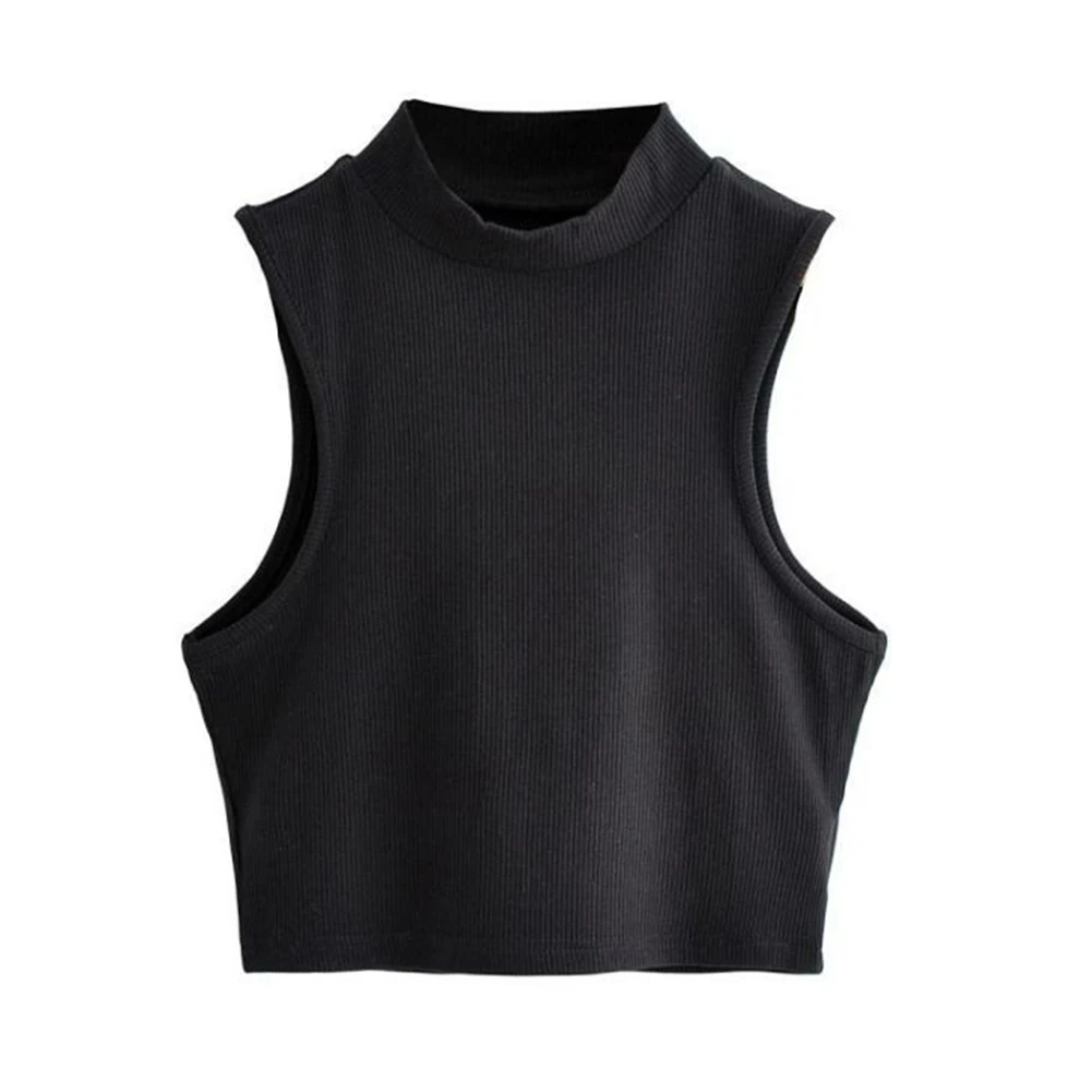 

A small highneck vest for women elastic breathable short sleeveless sports top casual street style for spring summer