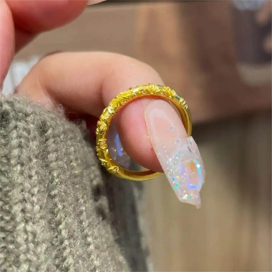 2026 New Inherited Bauhinia Ring For Women Gold Carved Plain Band Solid Finger Ring No Fading Elegant Temperament Jewelry For Da