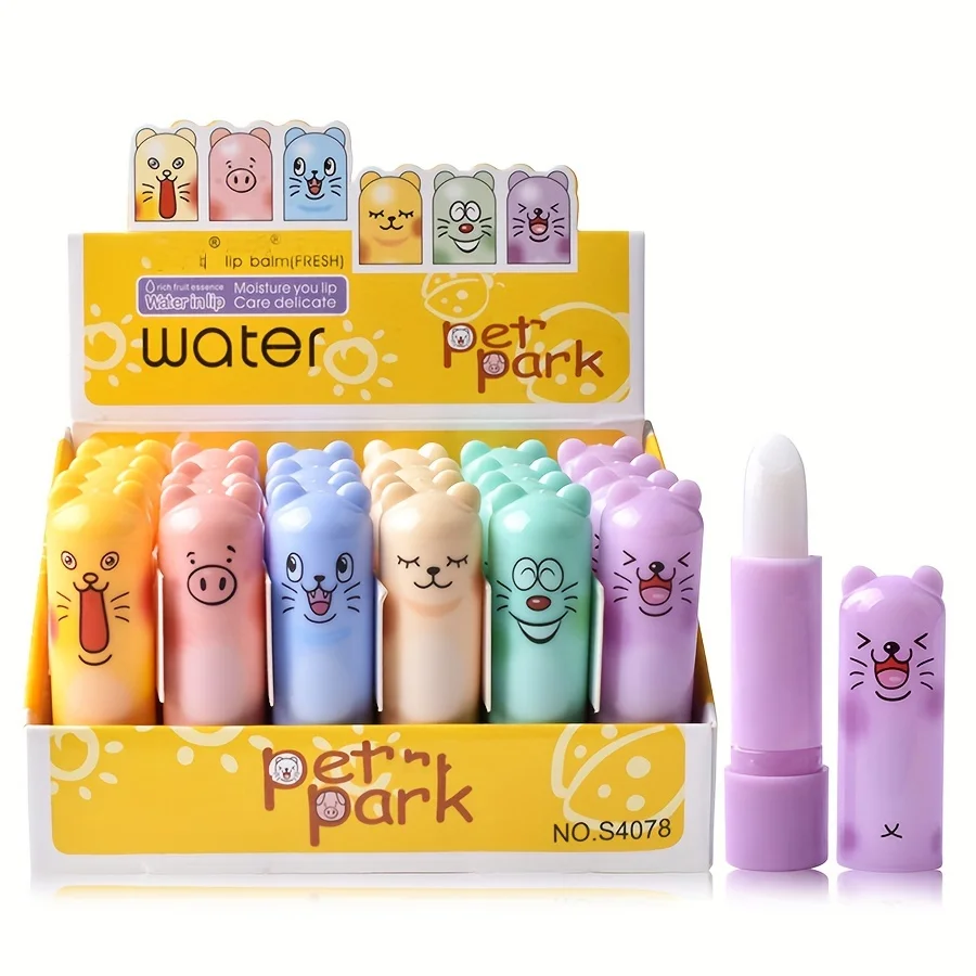 24pcs Box Set Cute Lip Balm Moisturizing and Long-Lasting Hypoallergenic Glossy Finish Suitable for All Skin Types