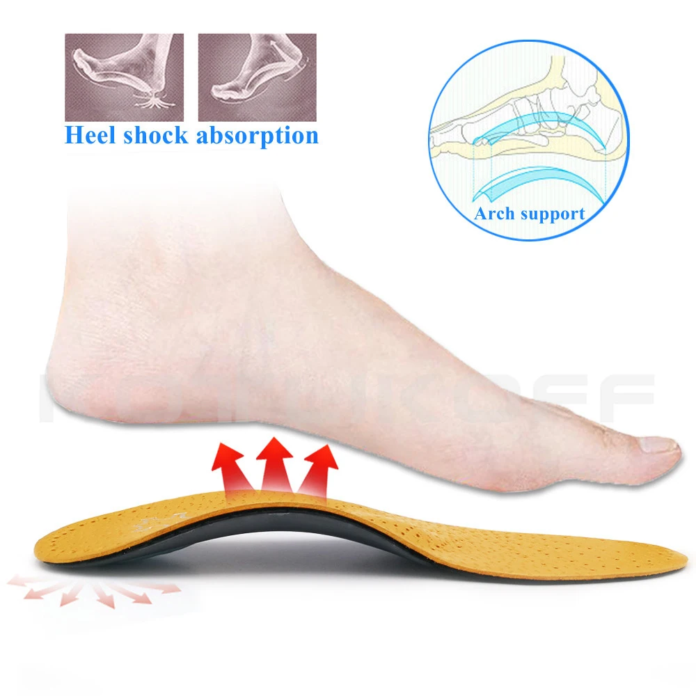 KOTLIKOFF Leather Latex Orthopedic Foot Care Insole Antibacterial Active Carbon Orthotic Arch Support Instep Flat Foot Shoe Pad