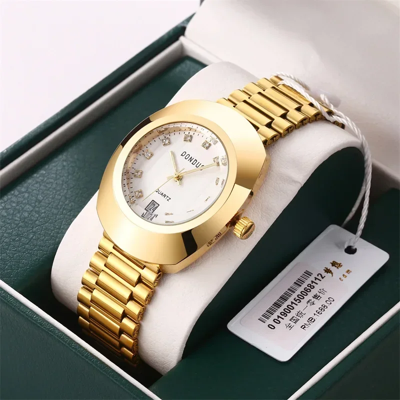 Luxury Couple Men Women Quartz Watch Gold Black Diamond Tonneau Reloj Business Man Wristwatch Male Ladies Clock Hombre Masculino