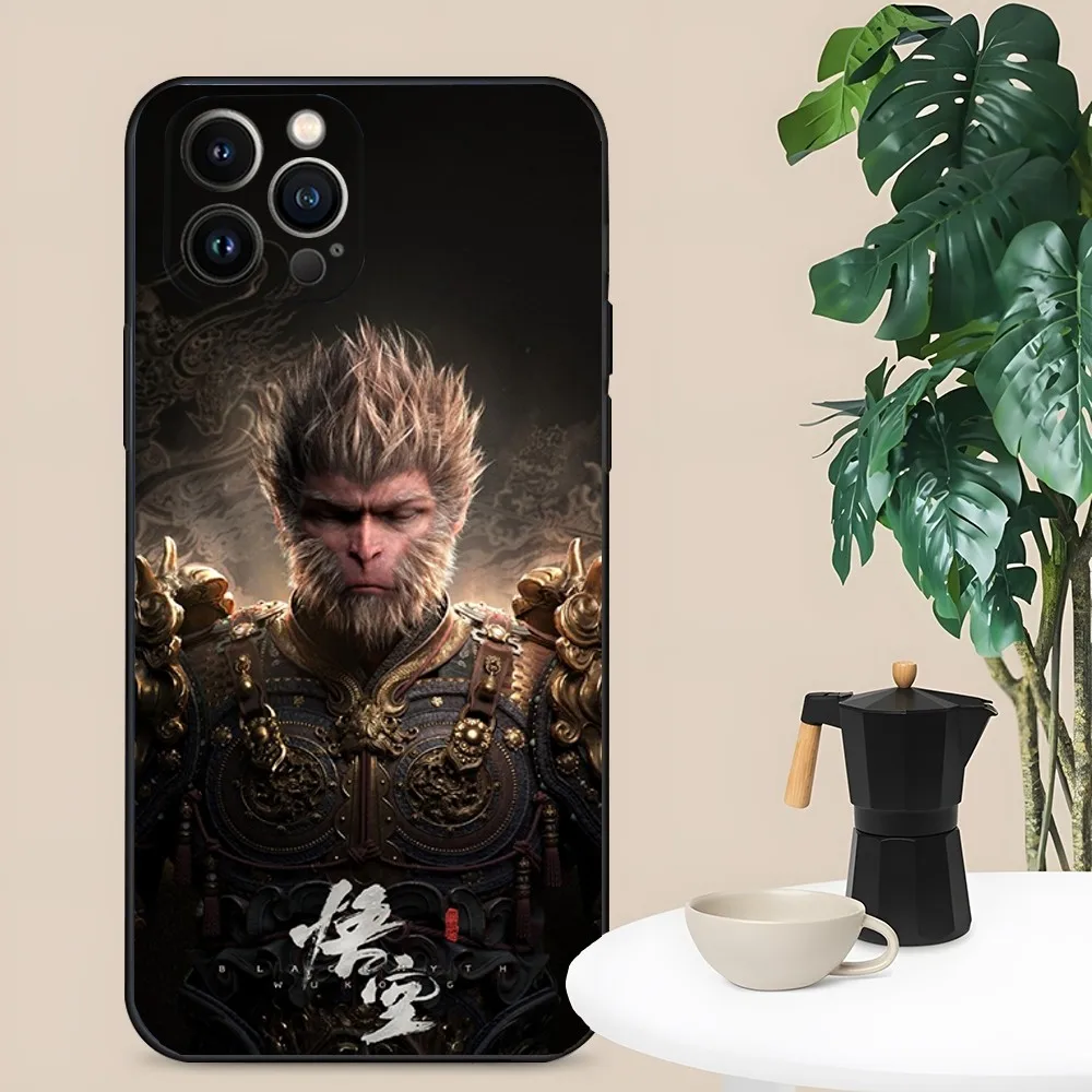 Game Black Myth W-Wukong Phone Case for Apple iPhone, 13, 14,13,12,11,XS,XR,X,8,7,Pro,Max,Plus, Mini Silicone Cover, Black