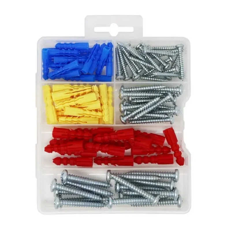 Plastic Self Drilling Drywall Ribbed Anchors with Screws Assortment Kit,100 Pcs Drywall Anchor Kit with Screws