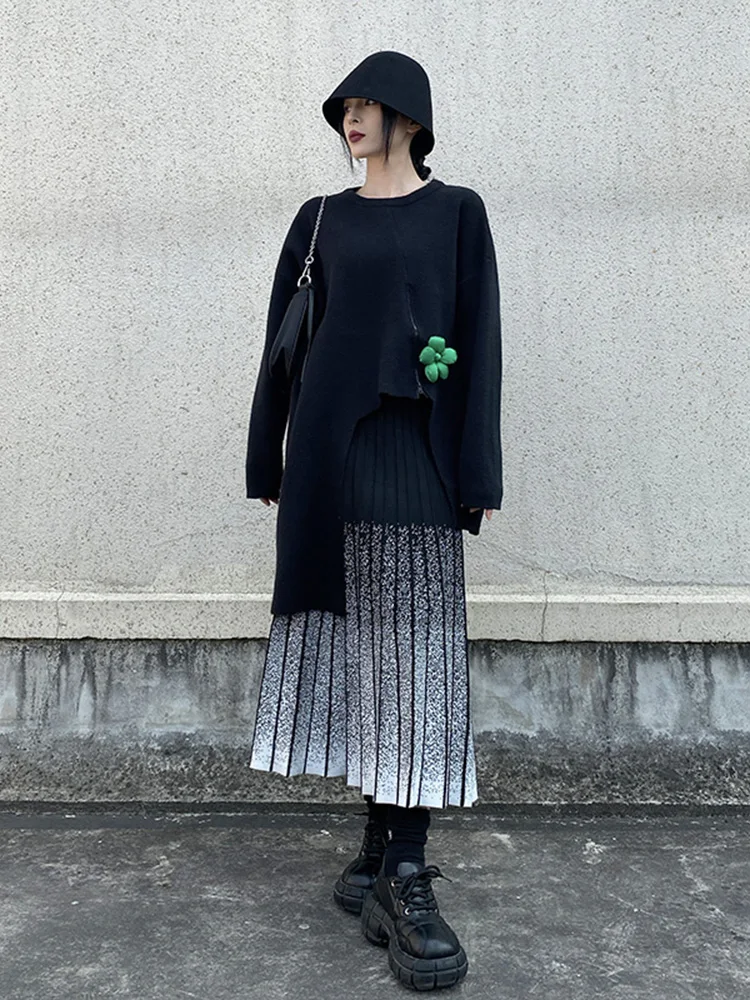 

Bla Irregular Design round Ne Knitwear Women's Loose Faionable Autumn Winter Spring Seasonal Color Warm Top