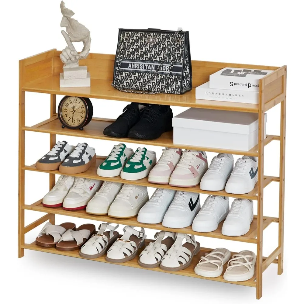 

Bamboo Shoe Rack Organizer, 5 Tier Shoe Shelf Storage Organizer, for Entryway, Hallway, and Closet (Nature)