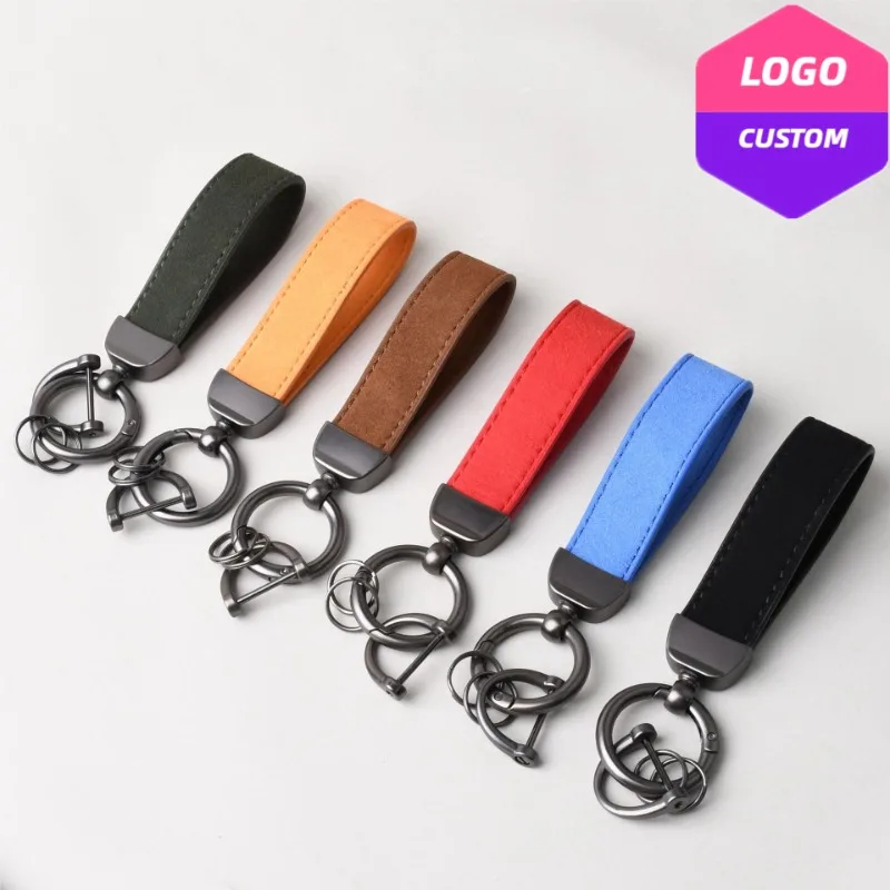 

Vintage Personalize Keyring Custom Car LOGO Suede Leathe Keychain for Men and Women Laser Engrave Company Name Number Key Chain