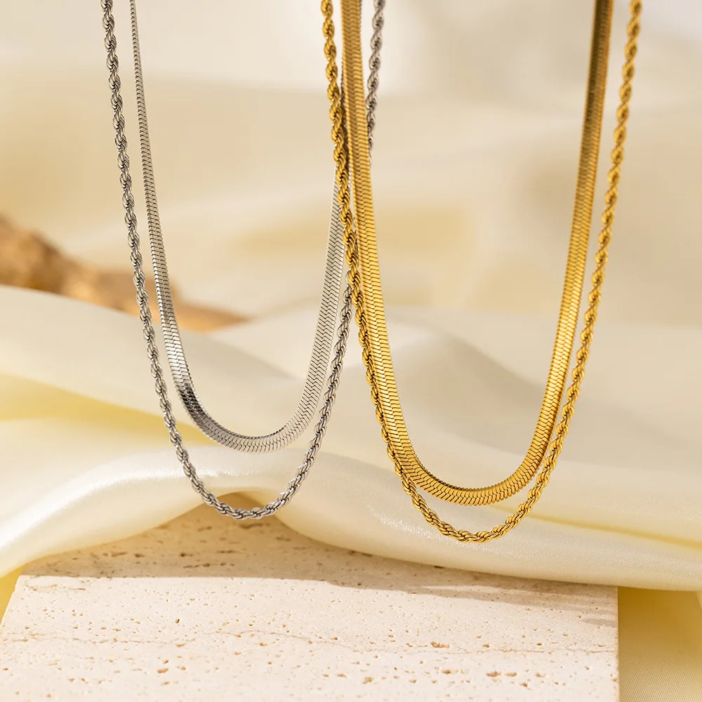 Uworld Simple Jewelry Gold Plated Flat Snake Chain Layer Necklace Stainless Steel Snake Rope Chain Necklace Gift image 6