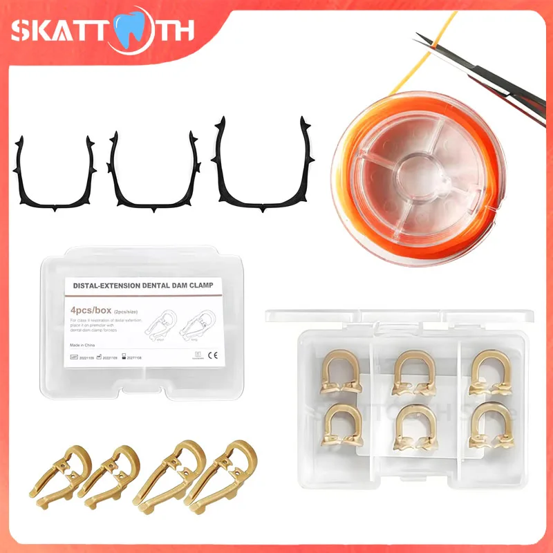 Dental Rubber Dam Clamps Distal-Extension Dam Resin Barrier Clip Rubber Dam Stabilizing Cord Carbon Fiber Dam Frame Dentist Tool