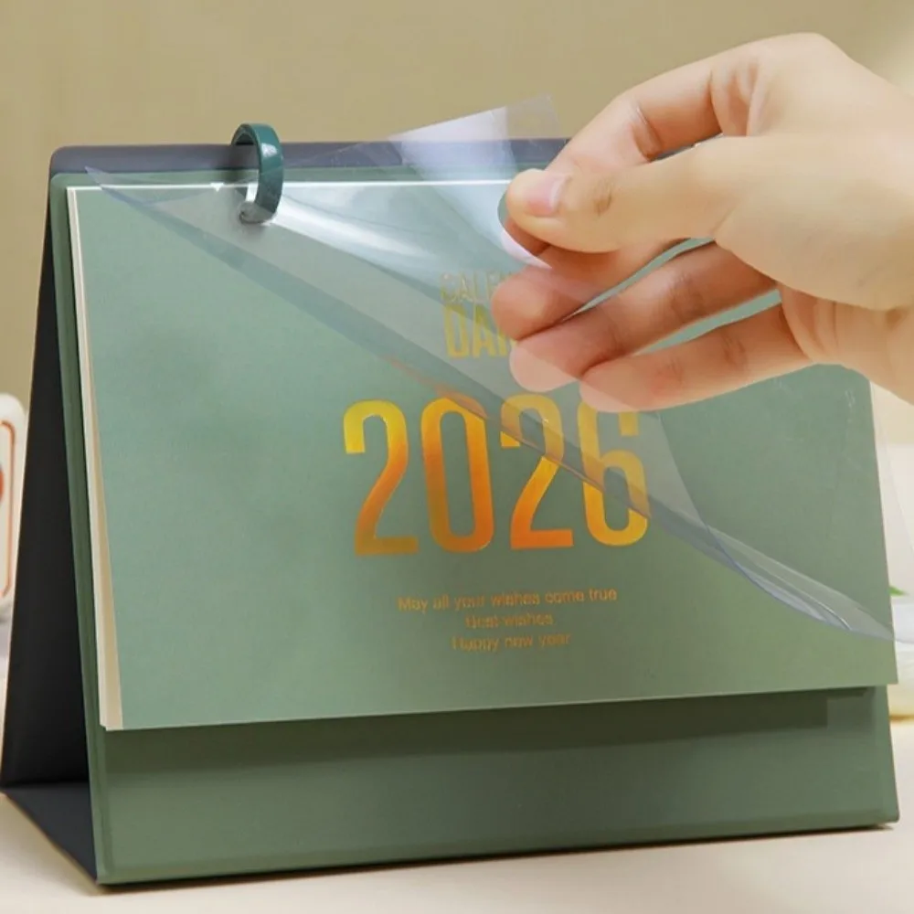 

Chinese Style 2026 Desk Calendar Month Date Display Coil Binding Monthly Planner Solid Color PU Leather Schedule Planner