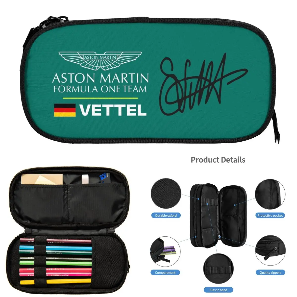سيباستيان فيتيل، أستون مارتن مقلمة لهدايا الطلاب صندوق القلم حقيبة أقلام رصاص سعة كبيرة قلم رصاص الحقيبة لوازم القرطاسية