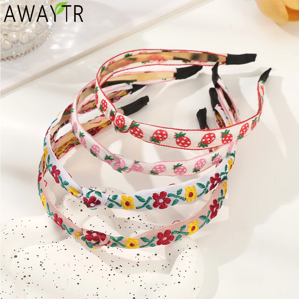 AWAYTR Embroidered Knotted Headbands Floral Speckled Narrow Headband Plastic Hair Accessories For Women Trends