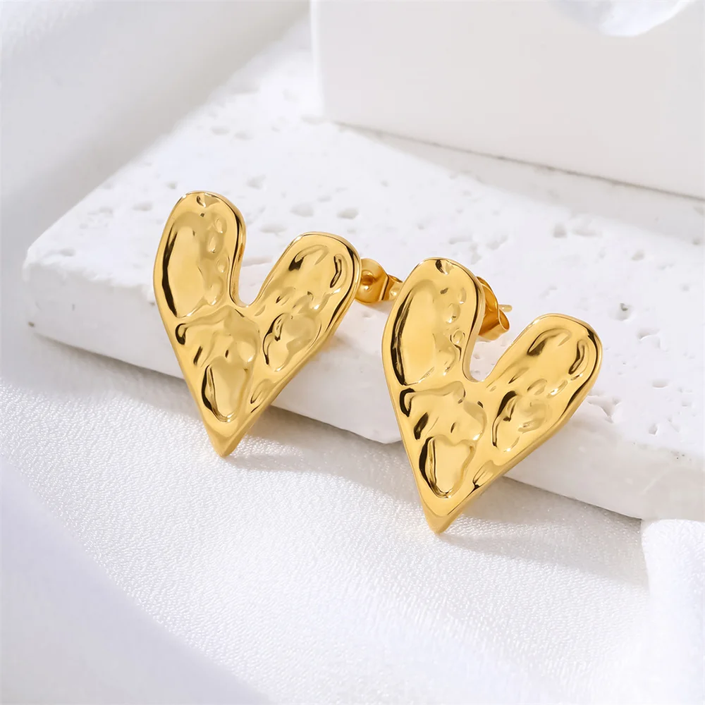 Ins Trendy Geometric Stud Earrings For Women Stainless Steel Heart Charm Boucle D’oreille Femmes Dropshipping