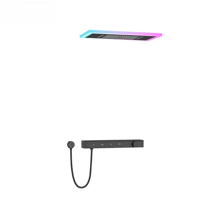 Modern  Grey Ceiling-Mounted Shower Head LED Light Single Handle Rain Pause Spray Patterns Bathroom Wall-Mounted Shower Set