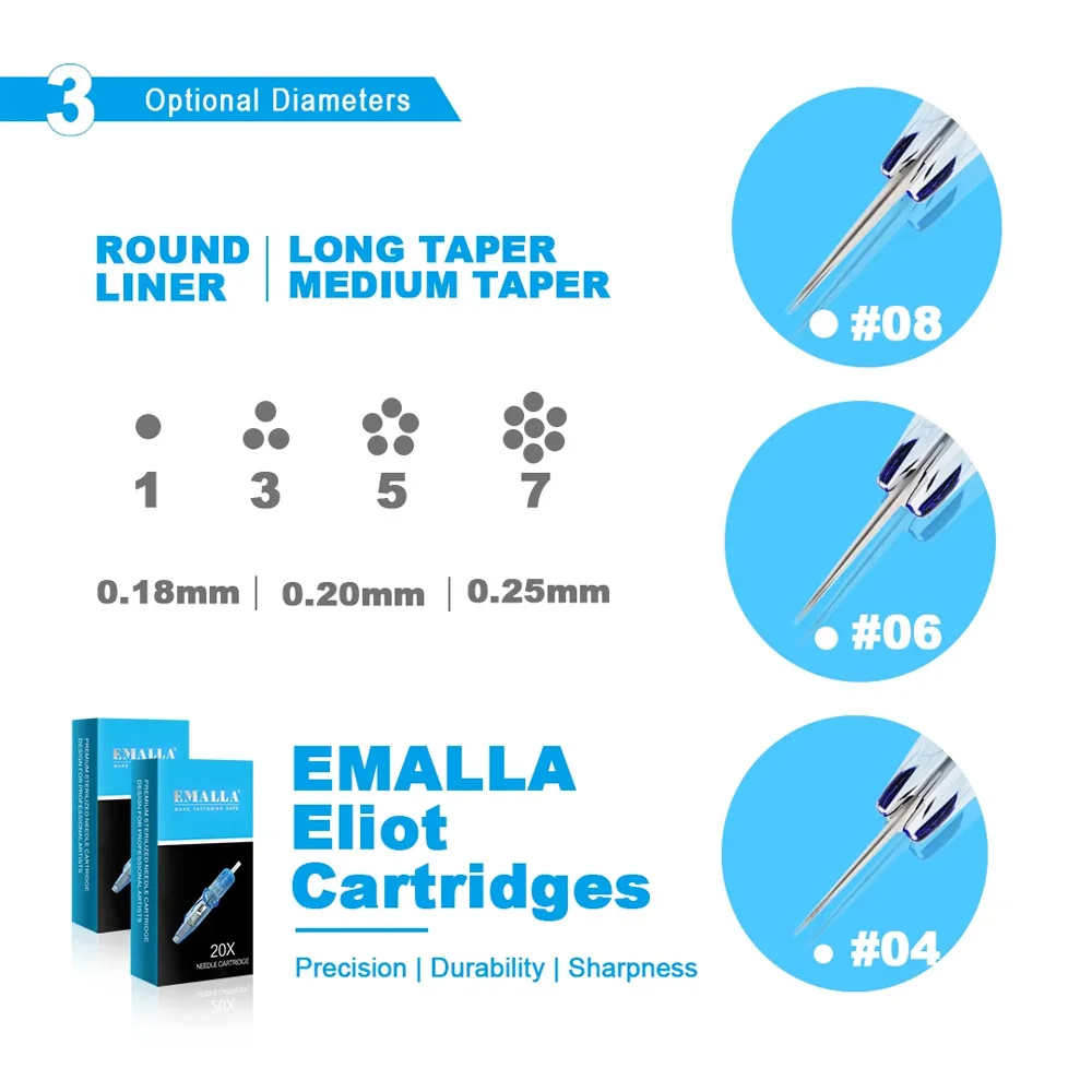 10 Uds EMALLA ELIOT agujas de cartucho de tatuaje agujas de tatuaje esterilizadas desechables RL revestimiento redondo para máquina de tatuaje de cartucho