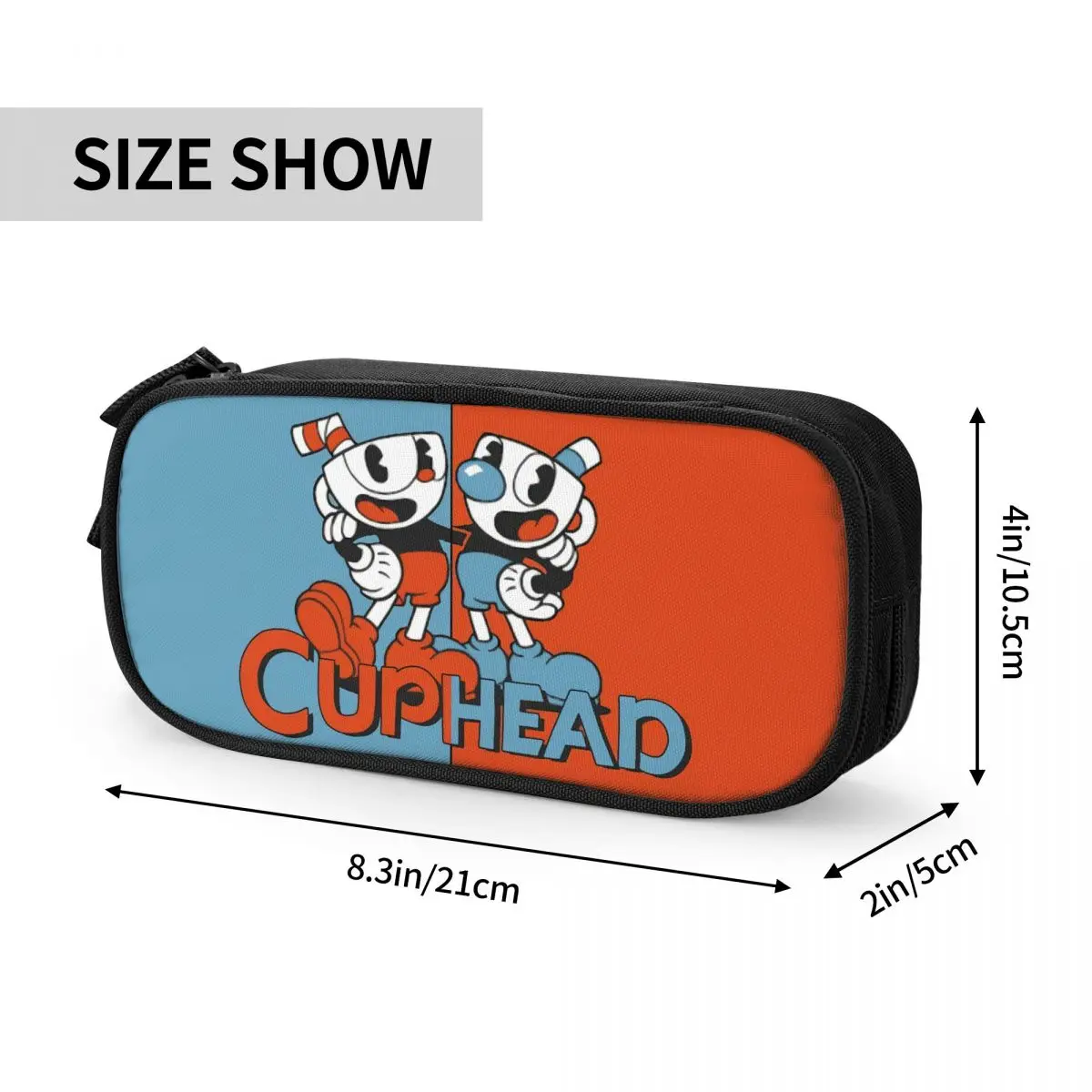 Custom Cute Cuphead Mugman Korean Pencil Case Girl Boy Large Capacity Cartoon Game Pencil Pouch Students Stationery