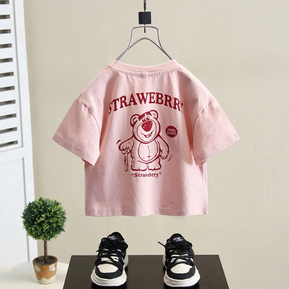 Pastel pure cotton short-sleeved T-shirt for boys and girls in summer baby's sweet outfit is cute and full of fresh and lovely
