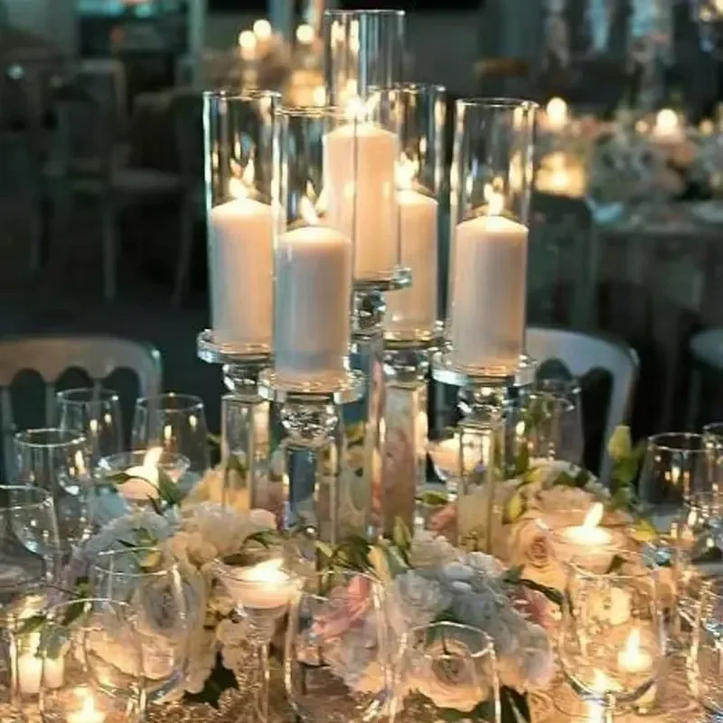 Single arm glass candle holder Wedding table ornament Decorative flower stand candle holder