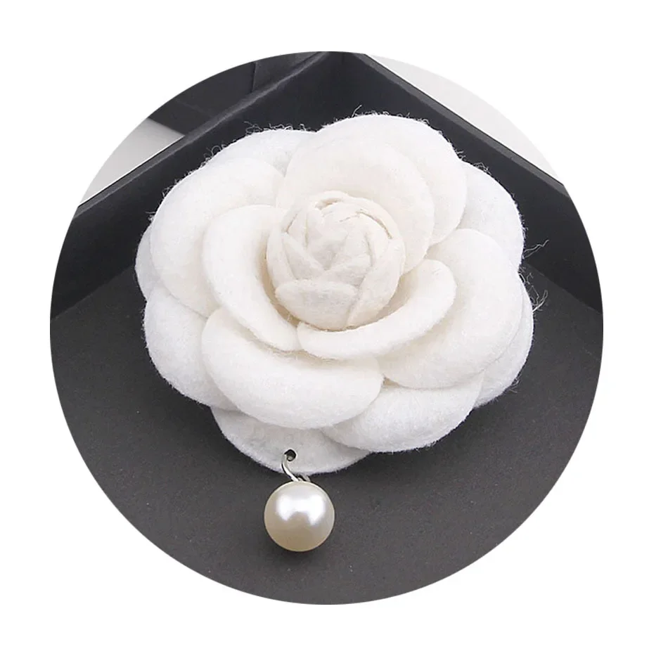 Imitate Wool Camellia Pearl Brooch Vintage C Style Pin Brooches