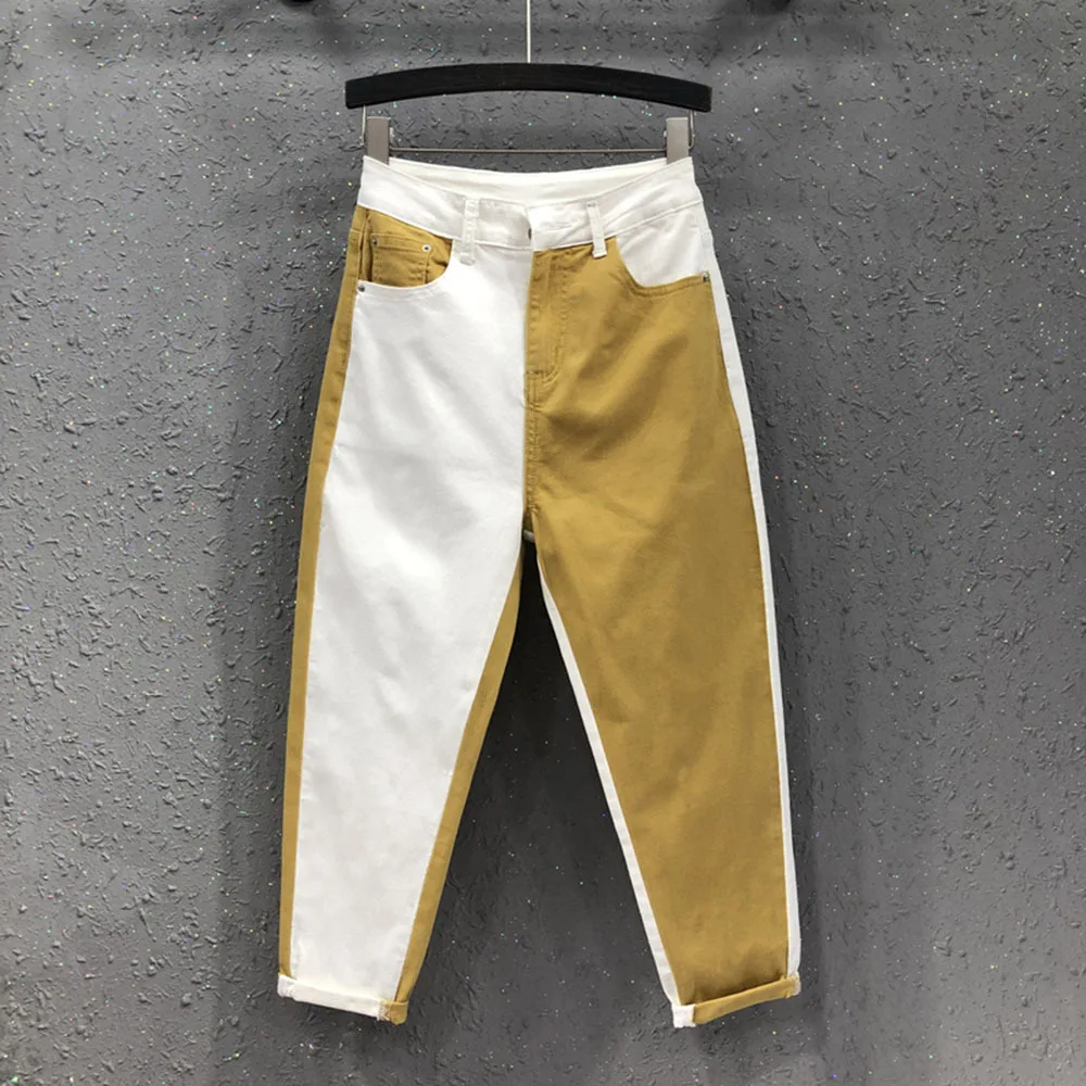 Spring New Fashion Women High Waist Loose White Jeans All-matched Casual Elastic Denim Cotton Harem Pants