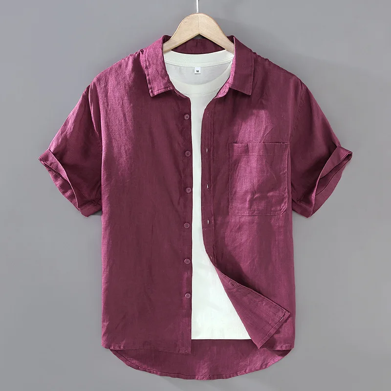 

Лето 2025 г., свежая мужская рубашка с короткими рукавами в японском стиле, универсальный, простой, художественный, повседневный, свободный и дышащий топ