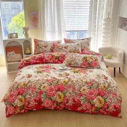 Romantic Peony Floral Duvet Cover Set Reversible Shabby Flower Comforter Cover with 2 Pillowcase Vintage Farmhouse Bedding Set
