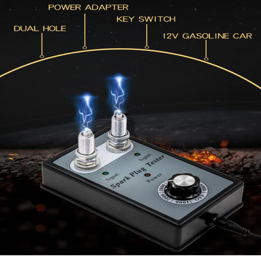 High Quality Dual Hole Car Spark Plug Tester Detector With two testing holes for 12V Gasoline Ignition Plug Test Diagnostic Tool